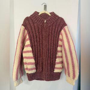 Vintage Longhouse Women’s Large Full Zip 100% Virgin Wool Pink Ivory Cardigan